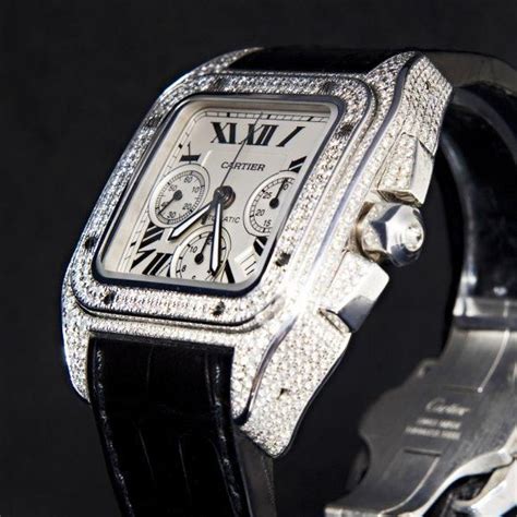 cartier santos 100 xl chronograph diamond watch replica|cartier santos 100 price list.